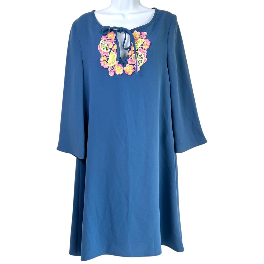 Boutique‎ Moschino Womens Lemon Floral Shift Dress Blue Size 10 Whimsical Fun